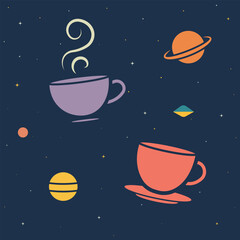 Fototapeta premium Cosmic Coffee Concept – Space and Planets Illustration