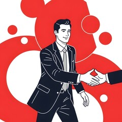 Business handshake agreement for collaboration in red and white background