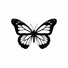 Elegant black and white monarch butterfly illustration, a beautiful symbol of nature's grace and transformation. Isolated vector graphic design element for creative projects