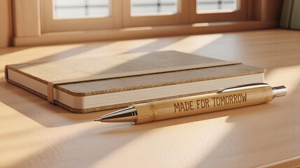 Ethical Brand representation through sustainable notebook and pen for tomorrow