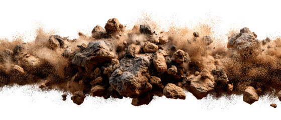 Earth Explosion with Dust and Rock Debris Clouds Isolate on Transparent Background, cutout, png