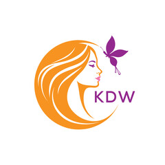 KDW Elegant Beauty Woman Logo. KDW with Butterfly | Salon & Spa Branding. KDW Luxury Beauty Icon Design.
