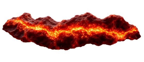 Bright Red Lava Flow Glowing Hot in Orange Hue Isolate on Transparent Background, cutout, png