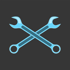 Two crossed wrenches isolated on black background. Wrenches garage logo.