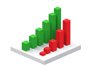  design - 1: Isometric Financial Chart with Green and Red Columns Isolated PNG