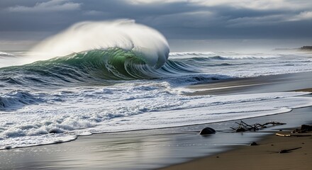 Powerful Wave Crashing on Shore