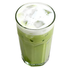 Refreshing iced matcha latte, green tea beverage with frothy milk, cool and delicious summer drink