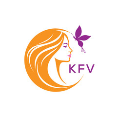 KFV Elegant Beauty Woman Logo. KFV with Butterfly | Salon & Spa Branding. KFV Luxury Beauty Icon Design.
