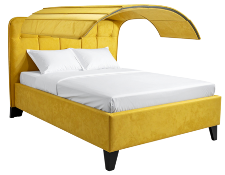 design - Modern Yellow Canopy Bed with Hooded Cover PNG