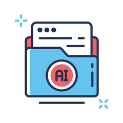 Obraz premium Data organization and digital intelligence storage, ai folder flat outline icon