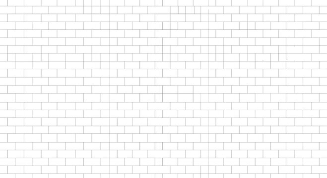 Abstract white background with a deconstructed brick wall pattern of incomplete black lines creating a minimalist geometric texture.