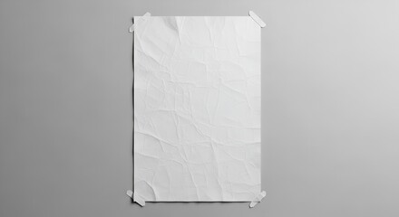 Blank crumpled poster mock up with adhesive tape on a gray wall background
