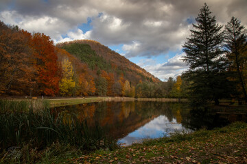 Fototapeta premium autumn landscape with lake