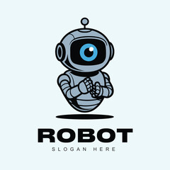 One-eyed cube robot logo, tech logo, unique logo
