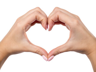 Fototapeta premium Two hands forming a heart shape, showcasing unity and affection.