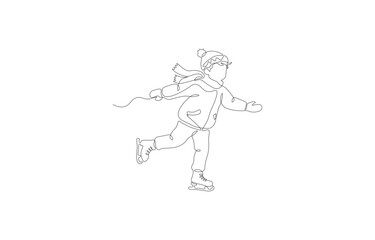 Continuous One Line Drawing of a Child Ice Skating – Minimalist Winter Sports Vector Illustration
