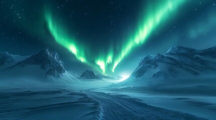 Breathtaking Aurora Borealis Over SnowCapped Mountains at Night Under a Starry Sky Landscape