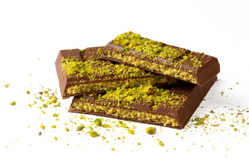 Dubai chocolate, milk chocolate filled with pistachio paste and kunefe