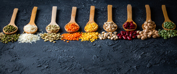 Mixed various spices on the black background