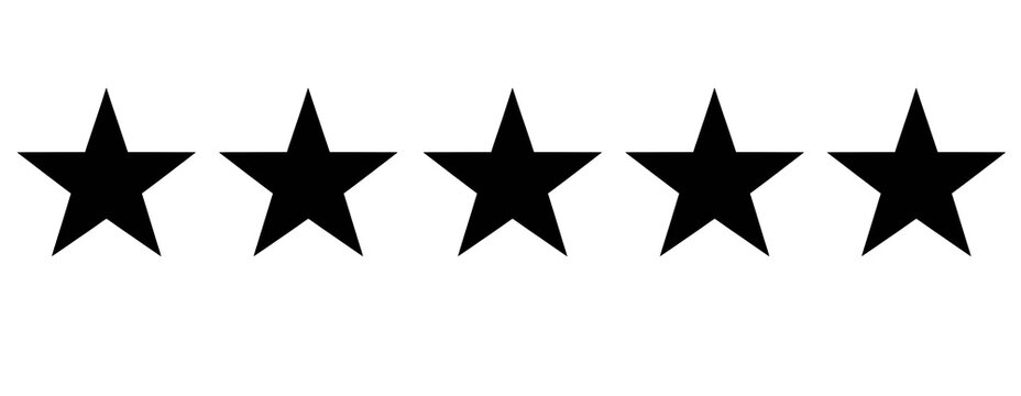 Black five star rating icon isolated on transparent background 