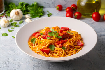 Pasta with sausage - octopus spaghetti - Turkish name; sosisli spagetti