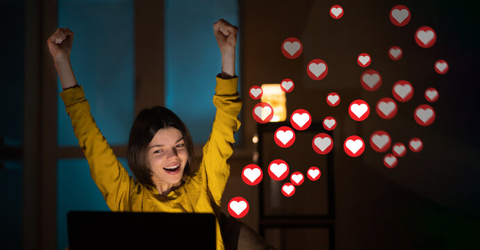 Girl received lots of hearts and likes in social networks.