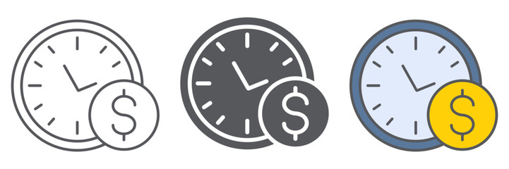 Time is money line icon, hour and finance, clock and dollar sign, vector graphics, a linear pattern on a white background.