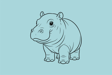 Cute cartoon hippo illustration on a light blue background, showcasing its playful demeanor and charm