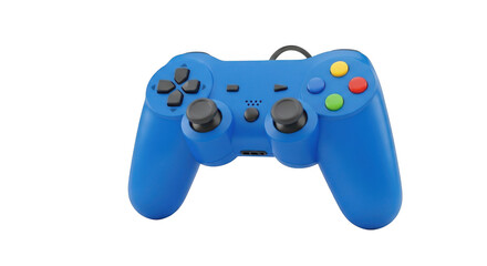 Vibrant blue video game controller with analog sticks and buttons isolated on transparent background