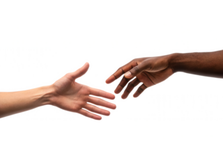 Two outstretched hands reaching towards each other, symbolizing connection and unity.