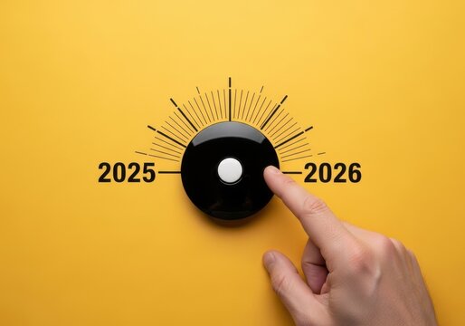 Turning dial from 2025 to 2026, symbolizing new year
