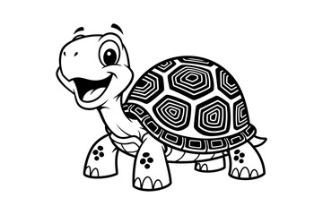 Happy cartoon turtle with a patterned shell smiling and posing in a playful environment