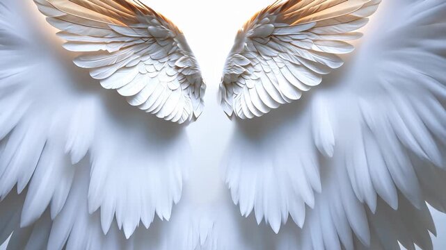 Two large wings spread gracefully, adorned with soft white feathers that create a tranquil atmosphere. These wings convey a sense of freedom and beauty, inviting admiration and ref