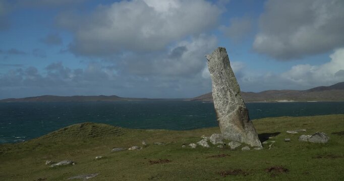 Clach Mhic Leoid or MacLeod&rsquo;s Stone, on Cleit Niosaboist, near Horgabost of Peninsula of Luskentyre, Outer Hebrides , Scotland