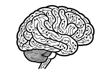 Intricate illustration of a brain with circuit patterns, symbolizing technology and intelligence