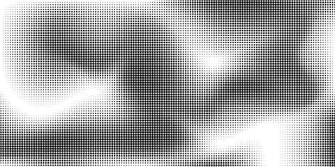 Halftone dotted pattern. Black and white halftone gradient. Geometric halftone. Random size dots. Transparent background.