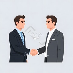 Vector illustration of two professional businessmen shaking hands to finalize a corporate agreement, symbolizing a successful partnership and deal