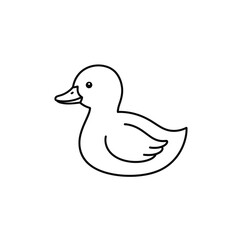 Simple outline of a duck swimming gracefully in a calm pond, surrounded by lush greenery