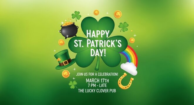 St. patrick's day celebration design with shamrock, coins, and rainbow elements for march 17th event