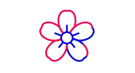 A red and blue outline of a flower with five petals, set against a white background.
