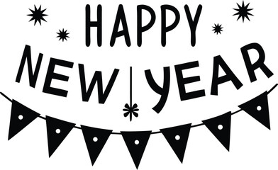 happy new year decoration clean silhouette vector illustration