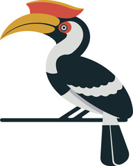 Fototapeta premium Hornbill bird vector illustration showcasing a tropical avian species with a large beak and vibrant plumage