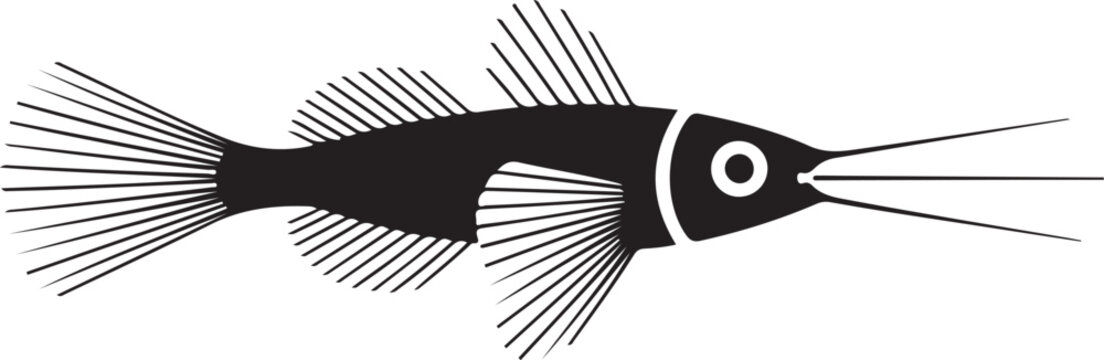 Stylized vector outline of a threadfin fish swimming gracefully with long dorsal filaments on a dark background