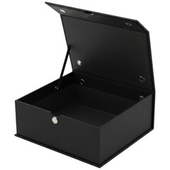 Elegant open black presentation box with hinged lid for gifts or storage