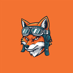 Fox wearing aviator goggles stares intensely against orange backdrop, showcasing a cool and confident attitude.