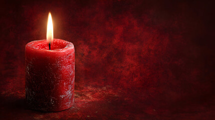 Red candle flame glows against grunge background. Evokes emotion; Ideal for spiritual content, memorial sites, holiday promotions.