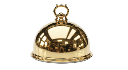 A gleaming polished brass hand bell with a decorative handle isolated on transparent background