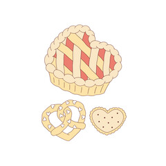Romantic Heart Shaped Pie Cookies Clipart Set, Sweet Valentines Day Bakery Illustration for T-Shirt Design, Scrapbooking and Stickers