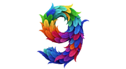 Vibrant rainbow colored dragon scale number nine isolated on transparent background