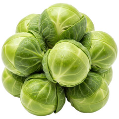 Fototapeta premium Fresh green brussels sprouts with water droplets stacked in a pile